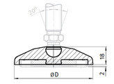 UNI Voetplaat PA O45 voor draadstang met kogel O 15 incl. rubbere anti slip