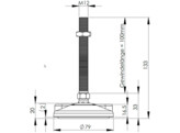 UNI adjustable foot set O80 PA with threaded rod M12x100  incl anti-slip