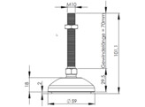UNI Pied reglable  O60 PA avec Tige filetee M10x70  avec antiderapant